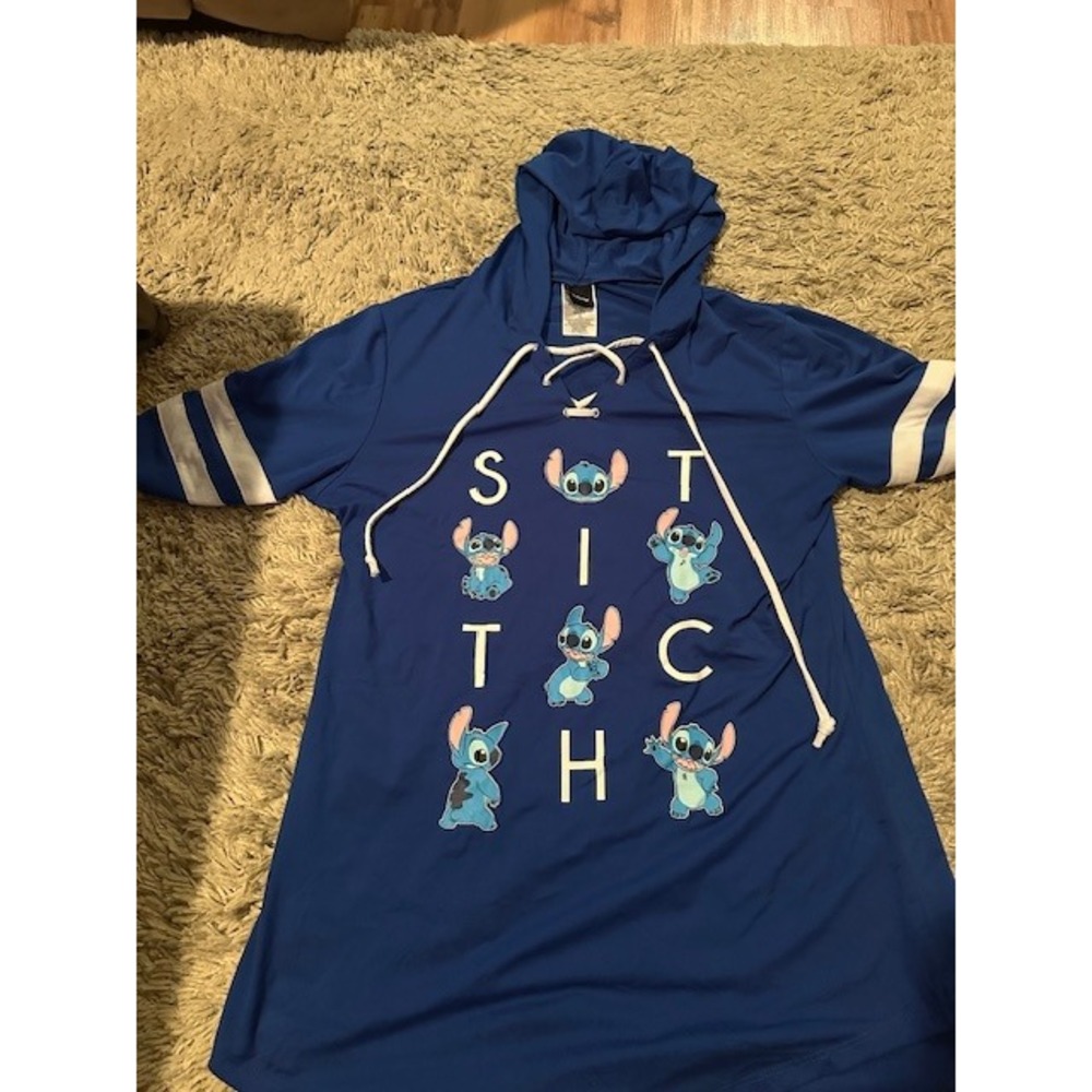 Disney Stitch Hooded Long Sleeve Tee Juniors 7/9 Blue Lilo‎ & Stitch